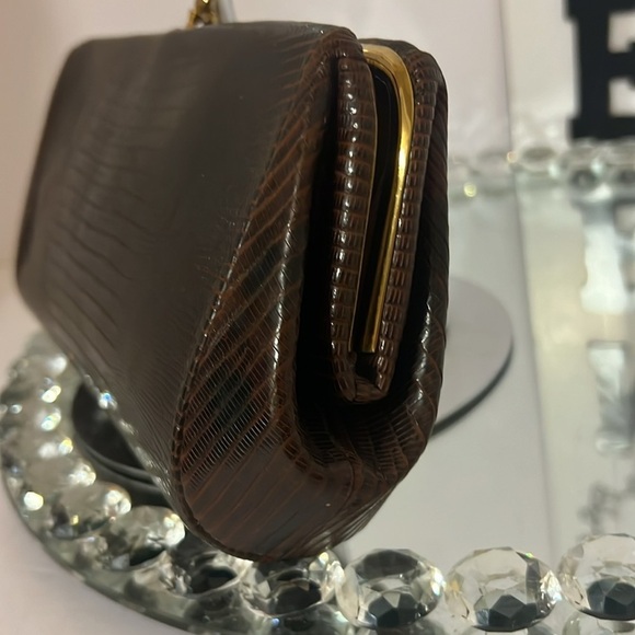 ESCORT vintage black lizard skin  kiss luck clutch purse - Picture 6 of 10